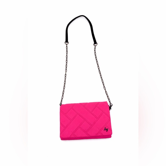 Lug Huddle Quilted Shoulder- Crossbody Bag, Gunmetal Chain Strap Magenta Pink - Picture 3 of 15
